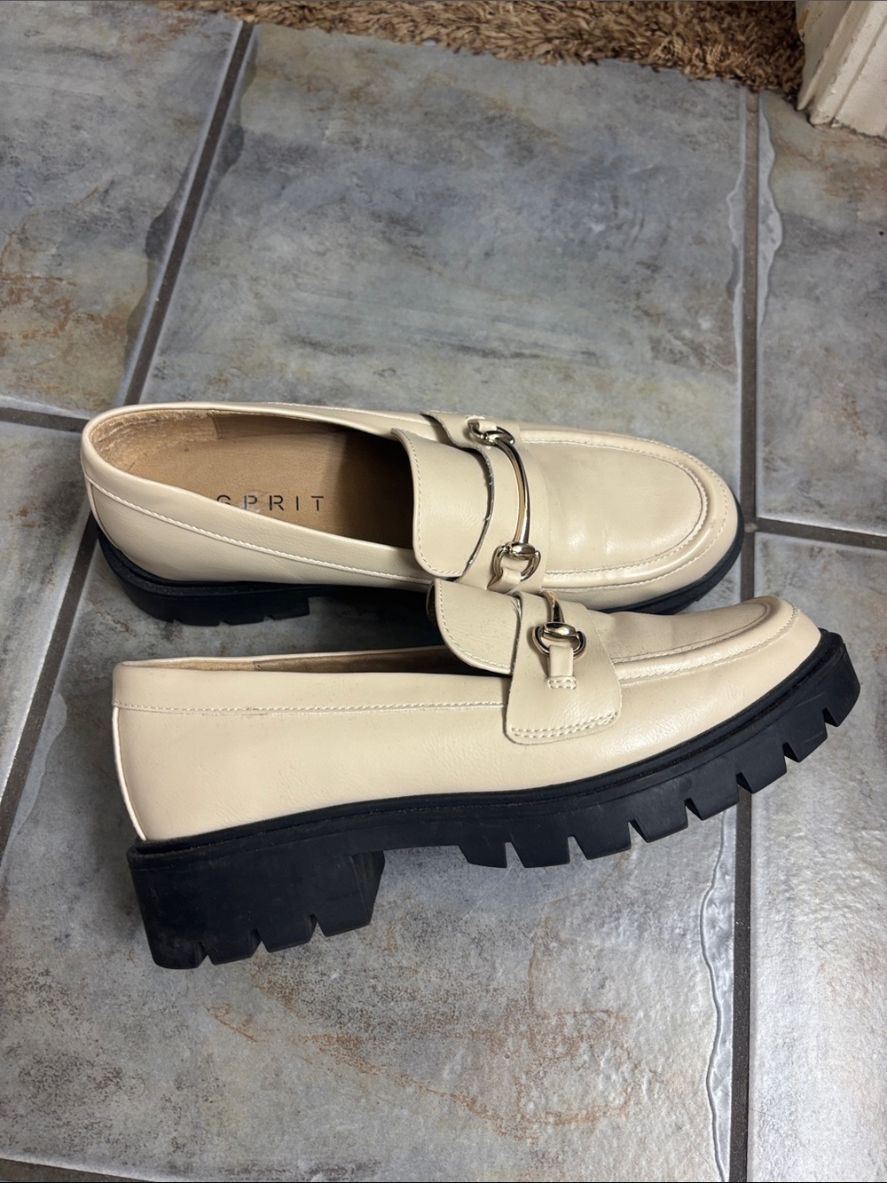 Esprit Cream Chunky Loafers with Gold Horsebit